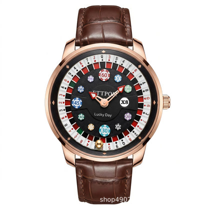 Men's Quartz Watch With Genuine Leather Strap And Pin Buckle Featuring Round Dial And Tempered Glass Mirror