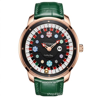 Men's Quartz Watch With Genuine Leather Strap And Pin Buckle Featuring Round Dial And Tempered Glass Mirror