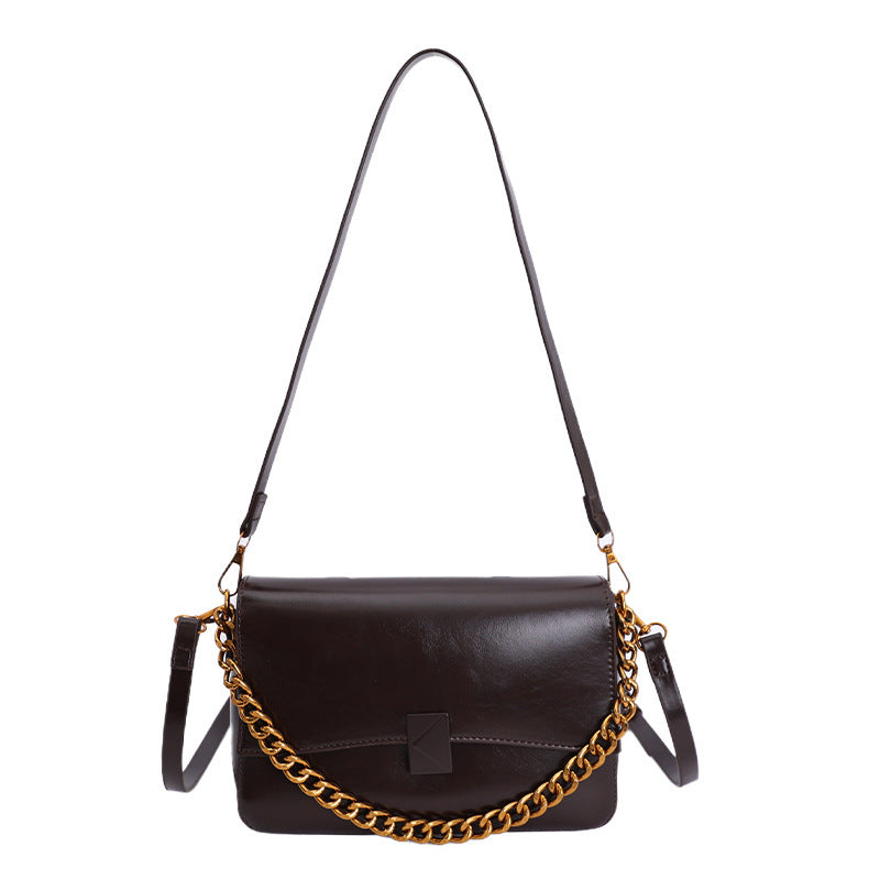Women’s Square PU Leather Splicing Crossbody Bag With Sling Strap, Perfect For Winter