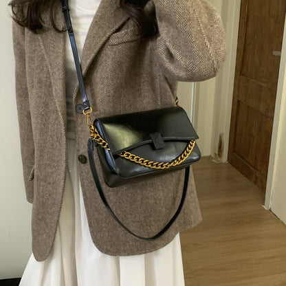 Women’s Square PU Leather Splicing Crossbody Bag With Sling Strap, Perfect For Winter