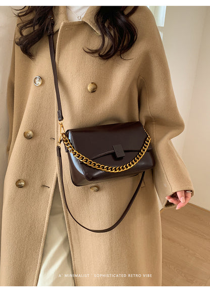 Women’s Square PU Leather Splicing Crossbody Bag With Sling Strap, Perfect For Winter