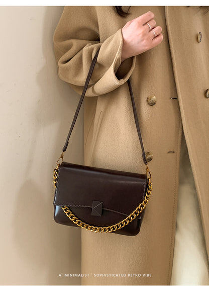 Women’s Square PU Leather Splicing Crossbody Bag With Sling Strap, Perfect For Winter