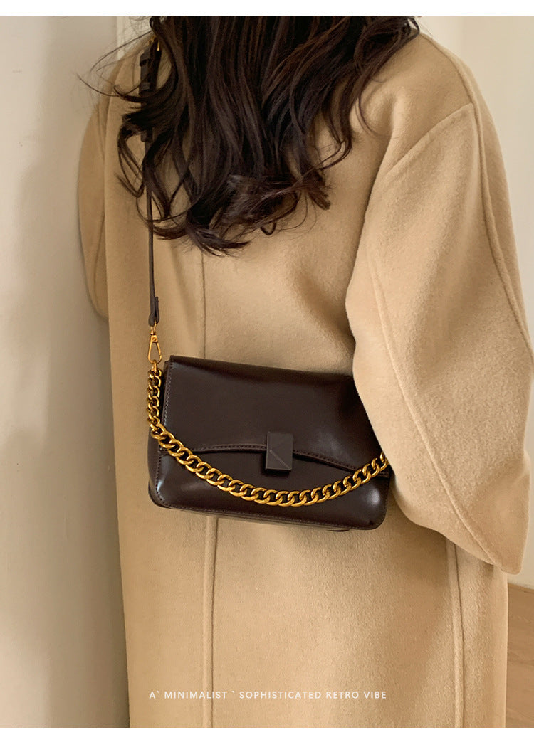 Women’s Square PU Leather Splicing Crossbody Bag With Sling Strap, Perfect For Winter