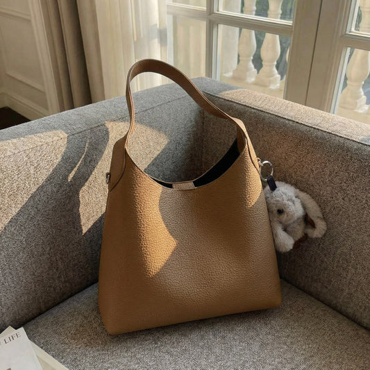 Square Genuine Leather Shoulder Bag For Women With Sewing Thread Detail, Single Shoulder Strap, Winter Style