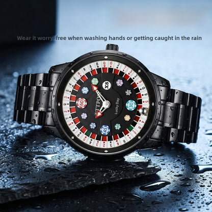 Men's Quartz Watch With Genuine Leather Strap And Pin Buckle Featuring Round Dial And Tempered Glass Mirror