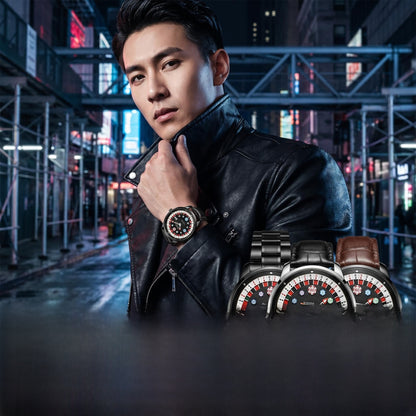 Men's Quartz Watch With Genuine Leather Strap And Pin Buckle Featuring Round Dial And Tempered Glass Mirror