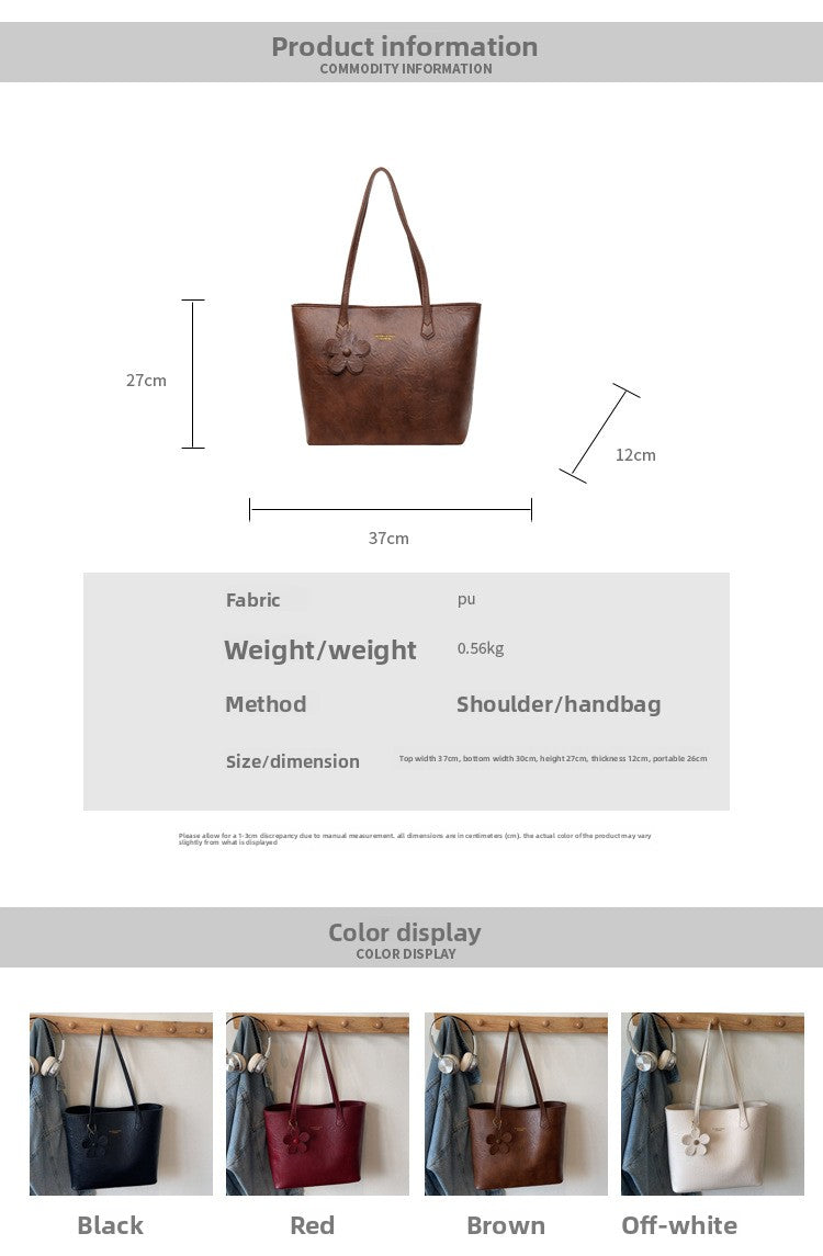 Solid Color Square PU Leather Tote Bag For Women With Sewing Thread Detail And Single Shoulder Strap