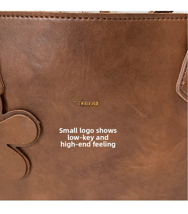 Solid Color Square PU Leather Tote Bag For Women With Sewing Thread Detail And Single Shoulder Strap