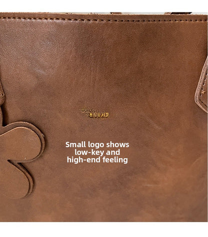 Solid Color Square PU Leather Tote Bag For Women With Sewing Thread Detail And Single Shoulder Strap