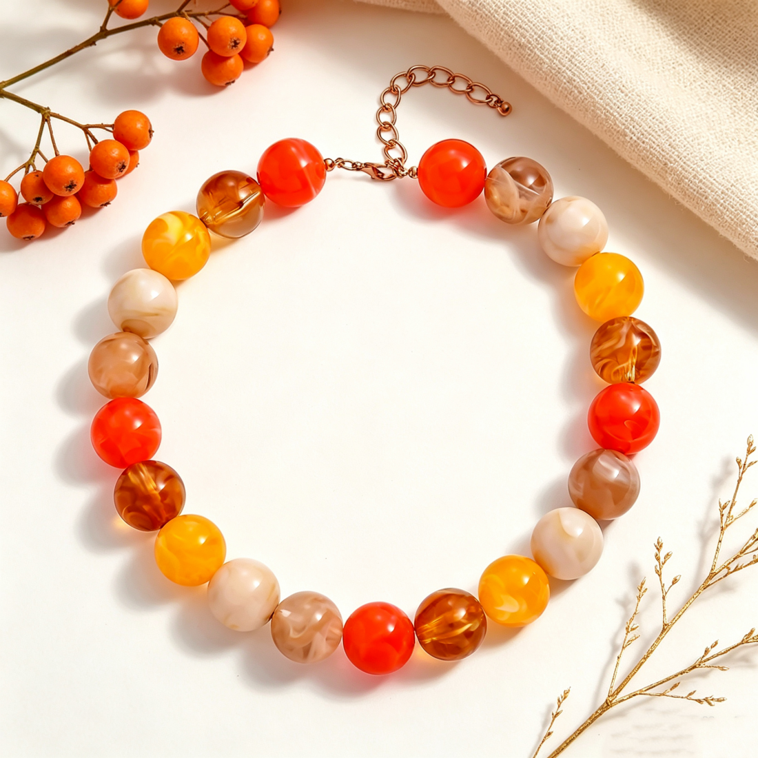Bohemian Geometric Acrylic Necklace For Women With Golden Plated Box Chain Featuring Beading Craft