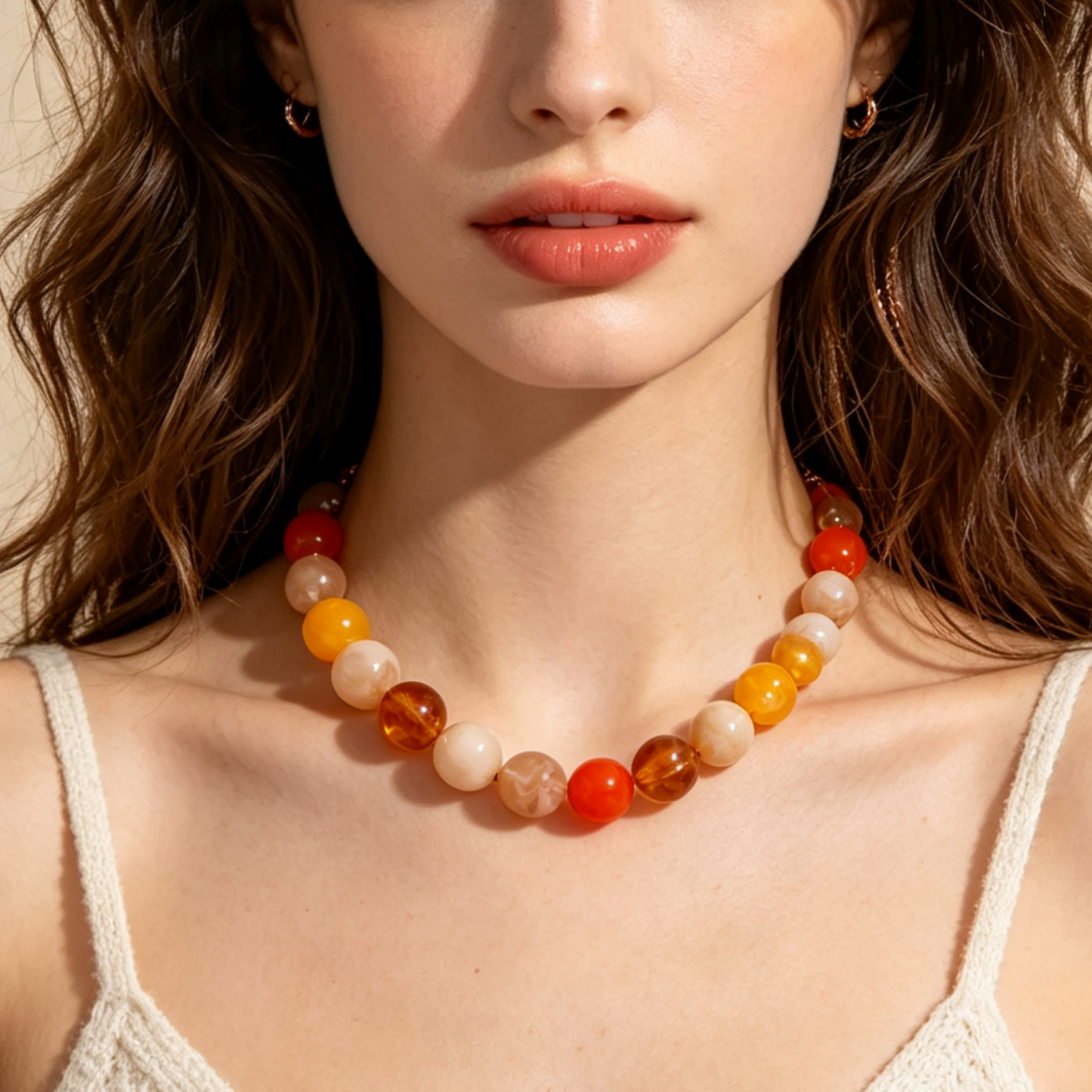 Bohemian Geometric Acrylic Necklace For Women With Golden Plated Box Chain Featuring Beading Craft