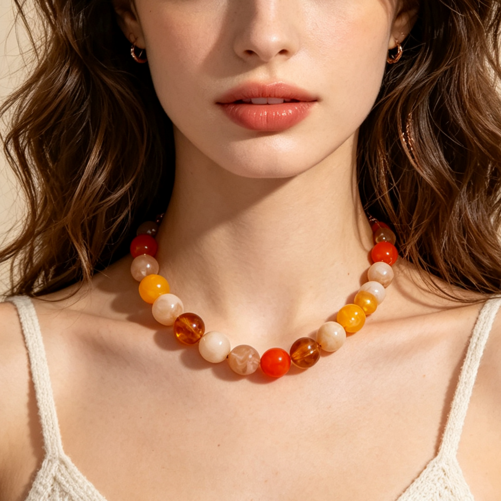 Bohemian Geometric Acrylic Necklace For Women With Golden Plated Box Chain Featuring Beading Craft