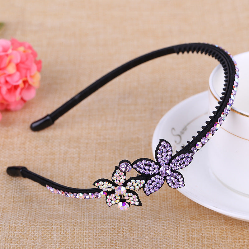 Modern Style Flowers Jewelry Headband For Women With Rhinestones In Natural Pink