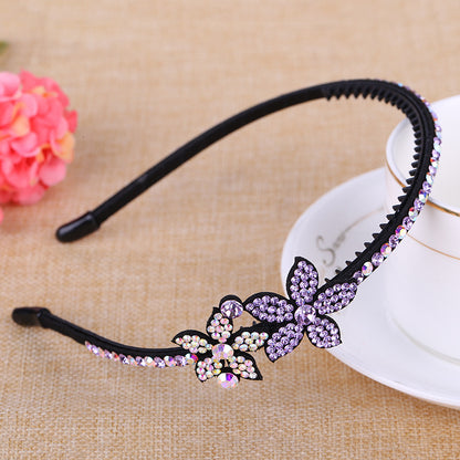 Modern Style Flowers Jewelry Headband For Women With Rhinestones In Natural Pink