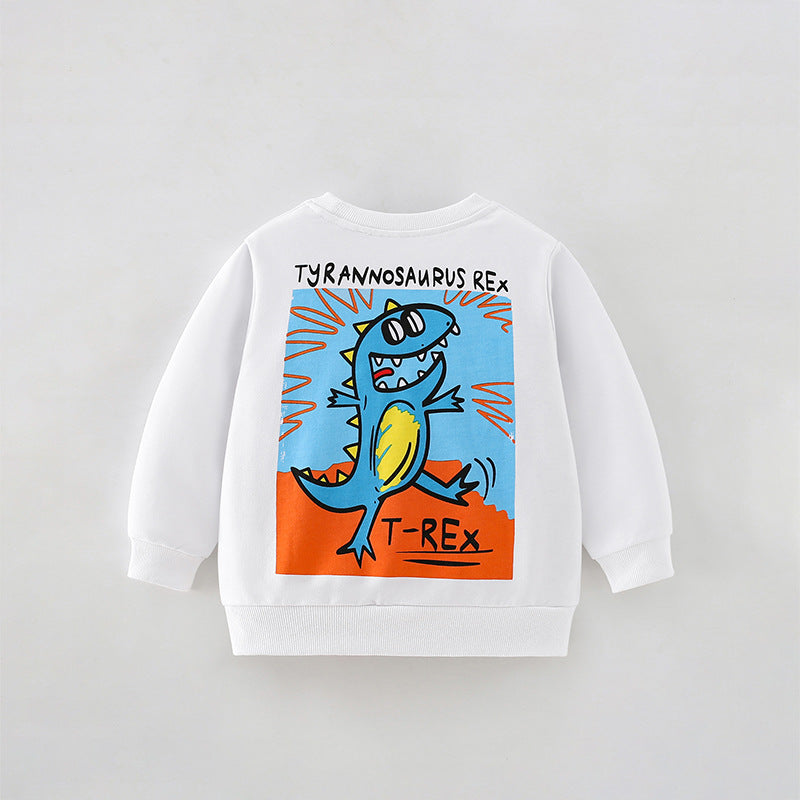 Boy's Cartoon Cotton Pullover Sweatshirt With Round Neck And Long Sleeves For Toddlers 3-6 Years