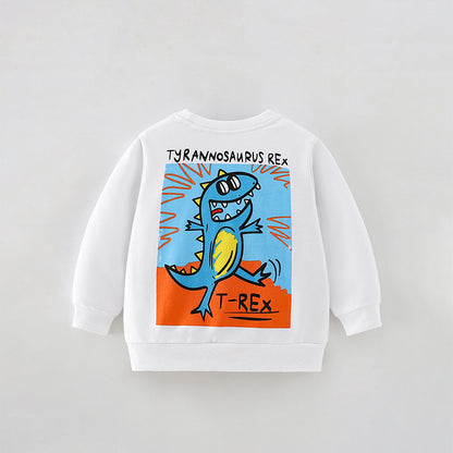 Boy's Cartoon Cotton Pullover Sweatshirt With Round Neck And Long Sleeves For Toddlers 3-6 Years