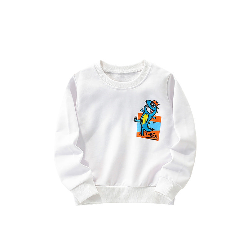 Boy's Cartoon Cotton Pullover Sweatshirt With Round Neck And Long Sleeves For Toddlers 3-6 Years
