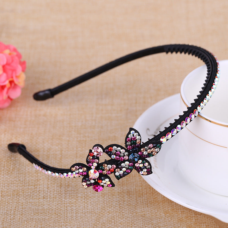 Modern Style Flowers Jewelry Headband For Women With Rhinestones In Natural Pink