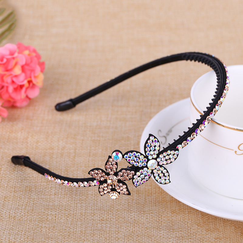 Modern Style Flowers Jewelry Headband For Women With Rhinestones In Natural Pink