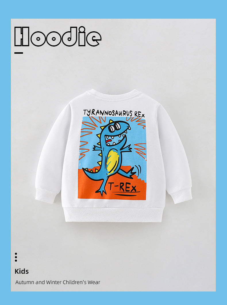 Boy's Cartoon Cotton Pullover Sweatshirt With Round Neck And Long Sleeves For Toddlers 3-6 Years