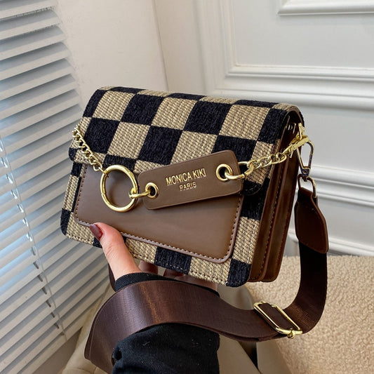 Checkered Square PU Leather Bag For Women With Single Shoulder Strap, Perfect For Spring And Summer