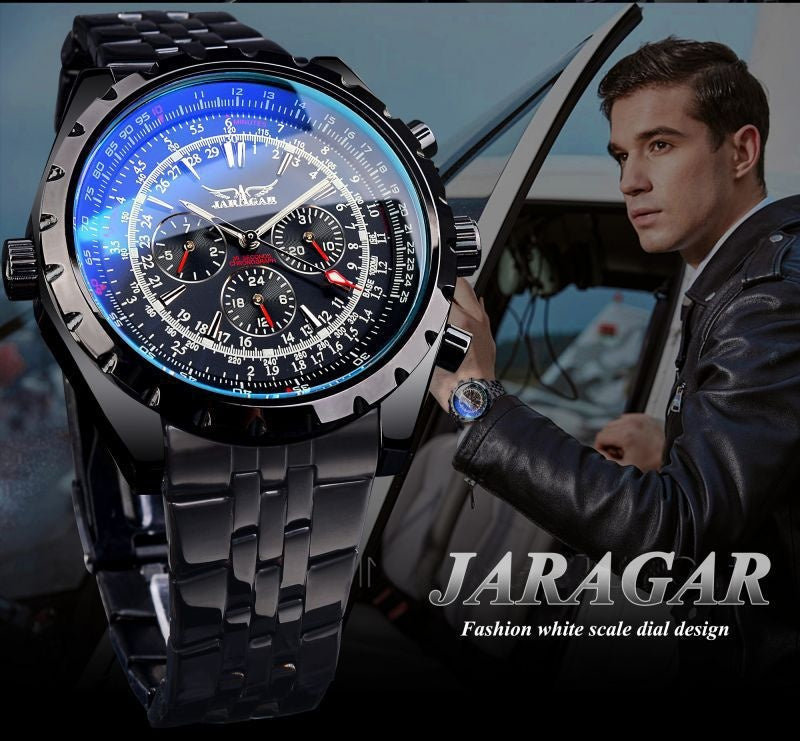 Men's Mechanical Watch With Stainless Steel Strap And Single Folding Buckle Featuring Round Dial And Tempered Glass Mirror