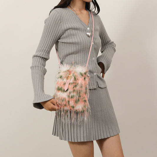 Multicolor Square Plush Shoulder Bag For Women With Sewing Thread Detail, Perfect For Autumn And Winter