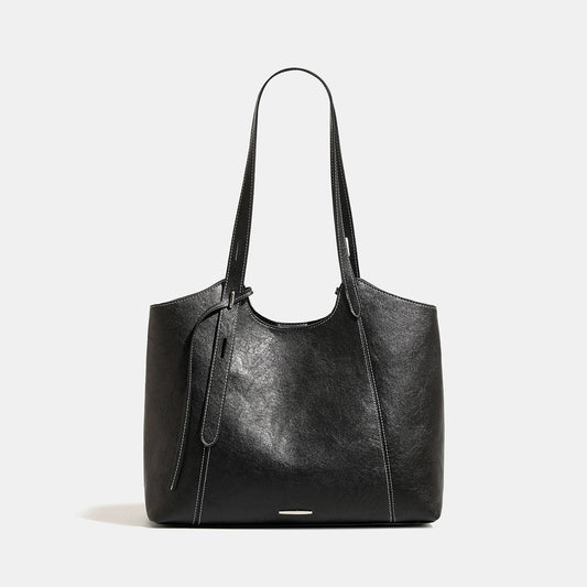 Women’s Color Block Square PU Leather Tote Bag With Single Shoulder Strap Featuring Large Capacity