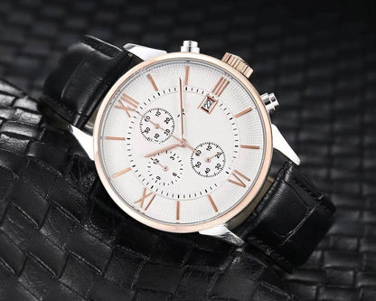 Men's Quartz Watch With Round Dial, Imitation Leather Strap, Pin Buckle, Ordinary Glass Mirror, And Pointer Display