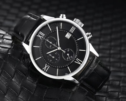 Men's Quartz Watch With Round Dial, Imitation Leather Strap, Pin Buckle, Ordinary Glass Mirror, And Pointer Display