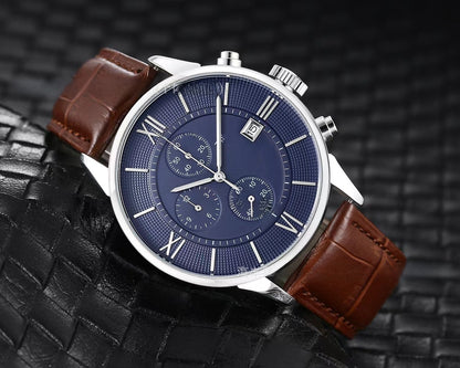 Men's Quartz Watch With Round Dial, Imitation Leather Strap, Pin Buckle, Ordinary Glass Mirror, And Pointer Display
