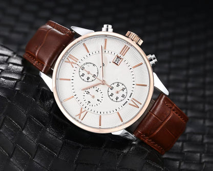 Men's Quartz Watch With Round Dial, Imitation Leather Strap, Pin Buckle, Ordinary Glass Mirror, And Pointer Display