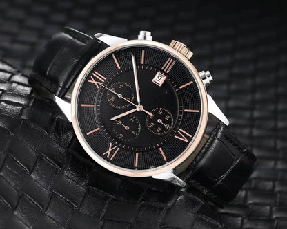Men's Quartz Watch With Round Dial, Imitation Leather Strap, Pin Buckle, Ordinary Glass Mirror, And Pointer Display