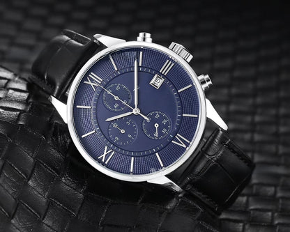 Men's Quartz Watch With Round Dial, Imitation Leather Strap, Pin Buckle, Ordinary Glass Mirror, And Pointer Display