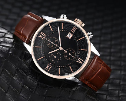 Men's Quartz Watch With Round Dial, Imitation Leather Strap, Pin Buckle, Ordinary Glass Mirror, And Pointer Display