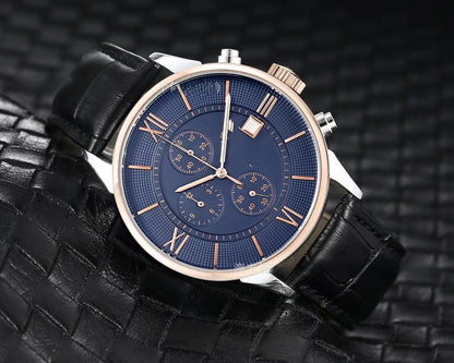 Men's Quartz Watch With Round Dial, Imitation Leather Strap, Pin Buckle, Ordinary Glass Mirror, And Pointer Display