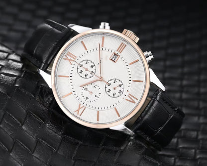 Men's Quartz Watch With Round Dial, Imitation Leather Strap, Pin Buckle, Ordinary Glass Mirror, And Pointer Display