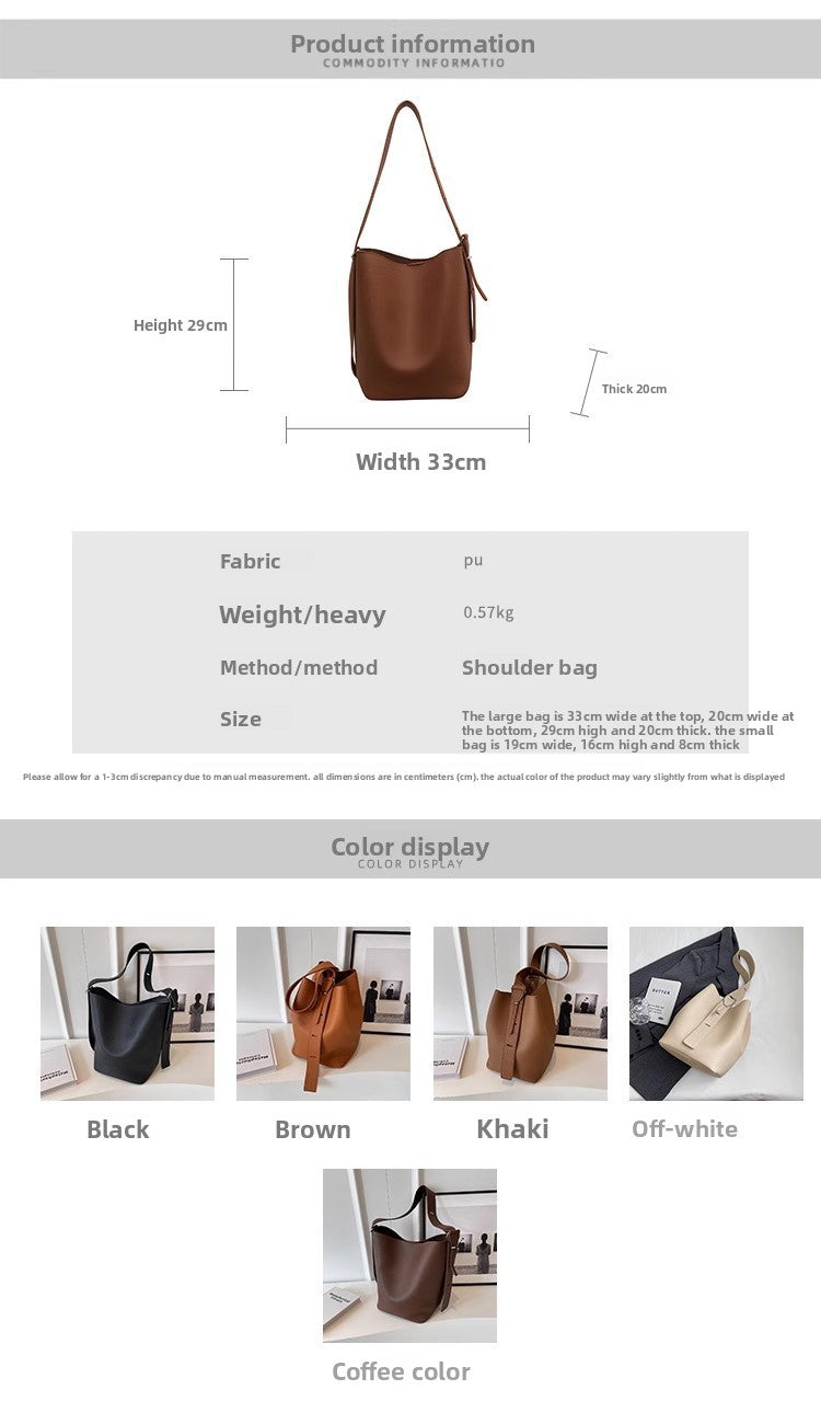Women’s PU Leather Bucket Bag With Sewing Thread Detail, Single Shoulder Strap, Perfect For Spring