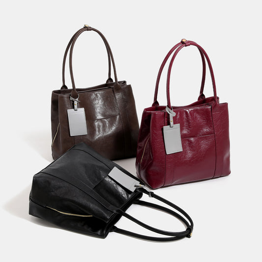 Women’s Square PU Leather Tote Bag With Sewing Thread Detail, Single Shoulder Strap, Perfect For Autumn And Winter