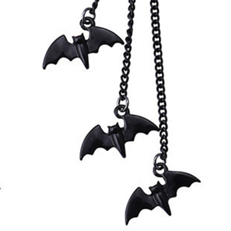 Dyed Black Bat Earrings For Women, Zinc Alloy With Electroplated Finish And 304 Stainless Steel Ear Pins