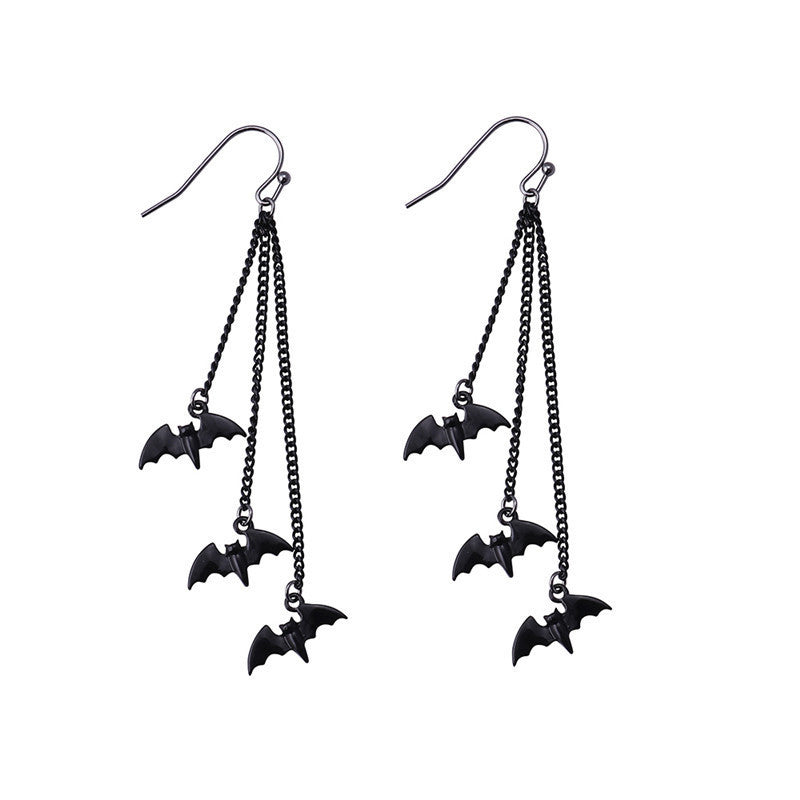 Dyed Black Bat Earrings For Women, Zinc Alloy With Electroplated Finish And 304 Stainless Steel Ear Pins