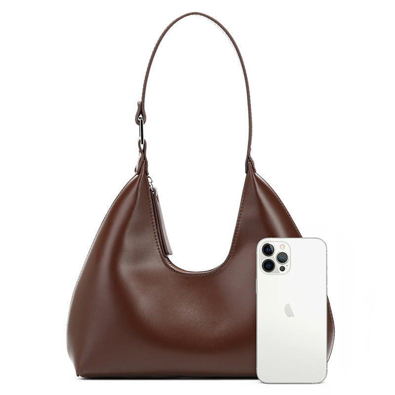 Women’s Dumpling Shape Underarm Bag In PU Leather With Sewing Thread Detail, Top Handle And Large Capacity