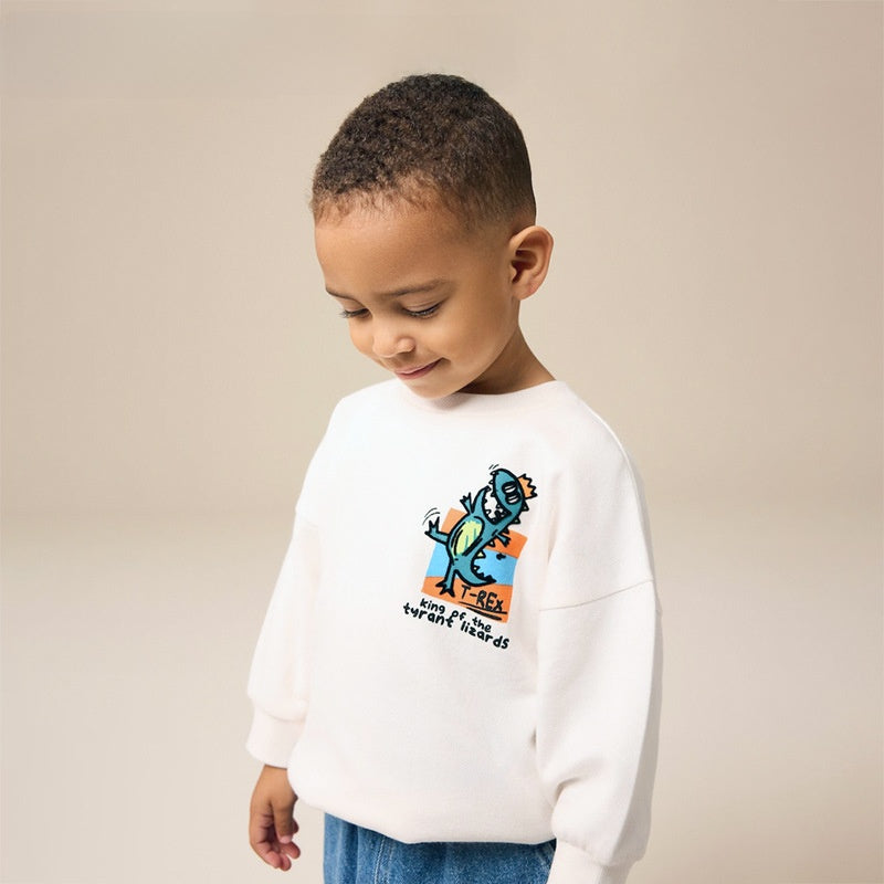 Boy's Cartoon Cotton Pullover Sweatshirt With Round Neck And Long Sleeves For Toddlers 3-6 Years