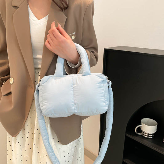 Women’s Gingham Square Crossbody Bag In Nylon With Sewing Thread Detail And Top Handle