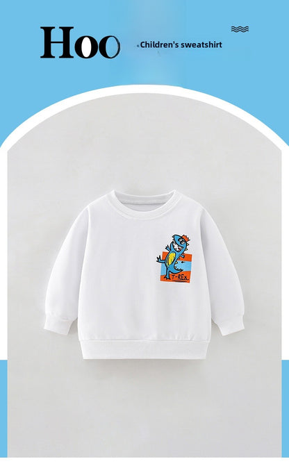 Boy's Cartoon Cotton Pullover Sweatshirt With Round Neck And Long Sleeves For Toddlers 3-6 Years