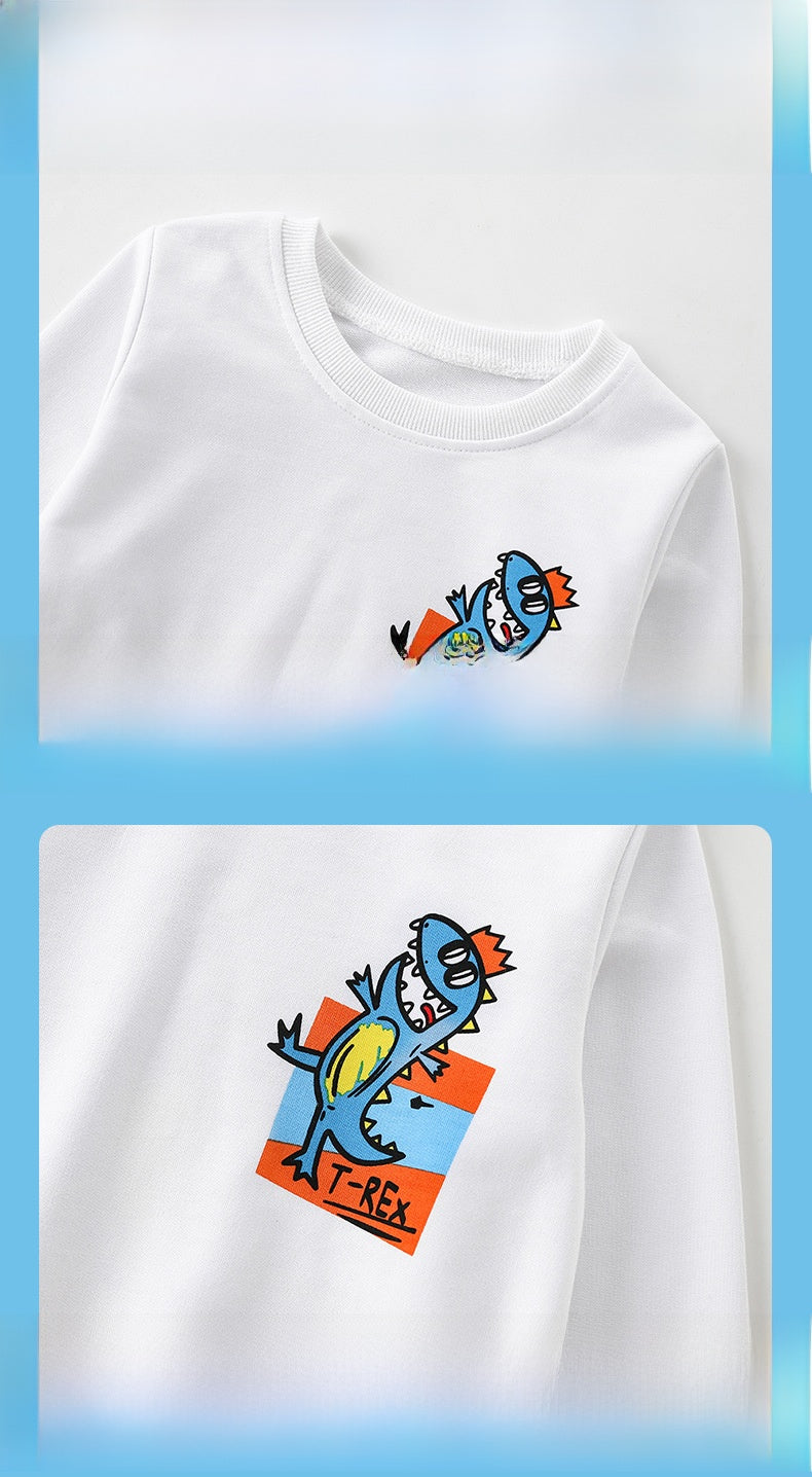Boy's Cartoon Cotton Pullover Sweatshirt With Round Neck And Long Sleeves For Toddlers 3-6 Years