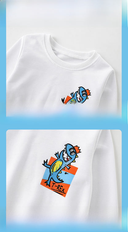 Boy's Cartoon Cotton Pullover Sweatshirt With Round Neck And Long Sleeves For Toddlers 3-6 Years