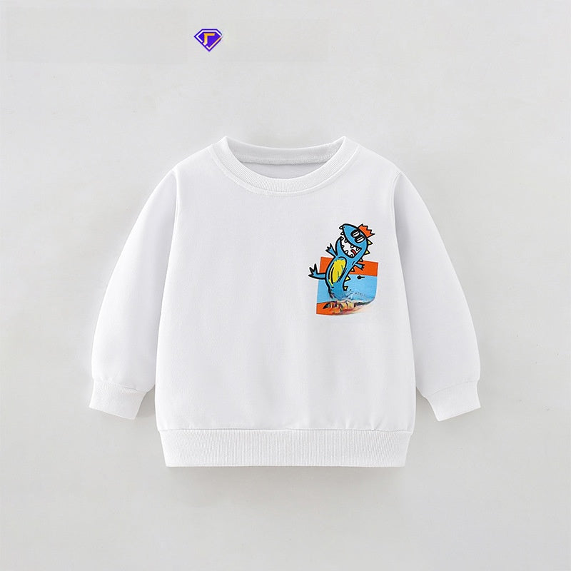 Boy's Cartoon Cotton Pullover Sweatshirt With Round Neck And Long Sleeves For Toddlers 3-6 Years