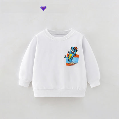 Boy's Cartoon Cotton Pullover Sweatshirt With Round Neck And Long Sleeves For Toddlers 3-6 Years