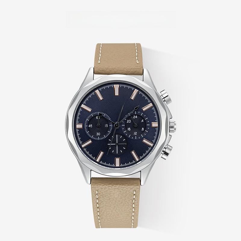 Men's Quartz Watch With Round Dial Featuring Tempered Glass And Horseshoe Buckle Strap